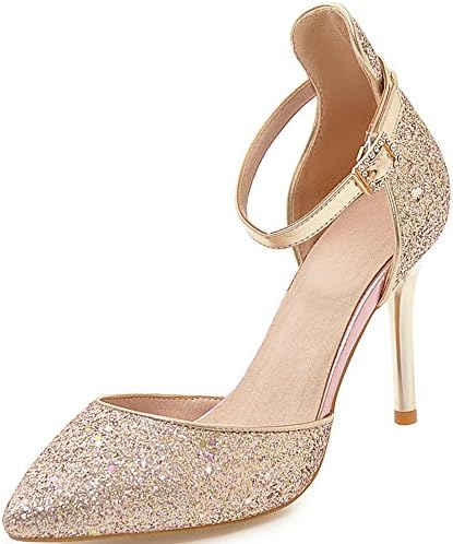 KingRover Women's Glitter Sequins D'Orsay Closed Pointy Toe Ankle Strap Buckle Stiletto Wedding Pumps