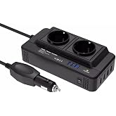 Mistaha 200W Car Power Inverter DC 12V AC 220V Converter 4 USB Port On/Off Switch Protection T with 2 AC Outputs