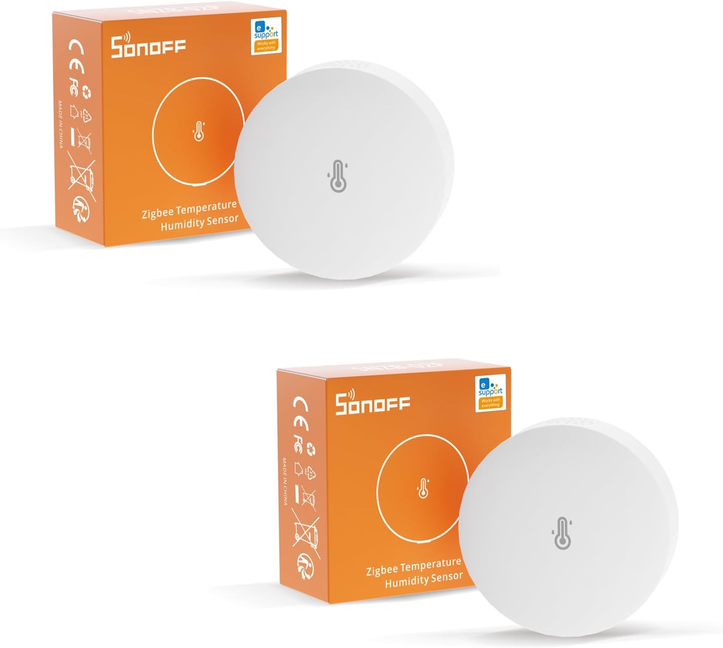 SONOFF ZigBee Sensor De Temperatura y Humedad SNZB-02P 2pcs, Requiere SONOFF Zigbee hub, para Control Remoto y Domótica, Compatible con Google, Smartthing,Alexa, Funciona con IFTTT(batería interna )