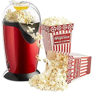 PAVITR SHOP Popcorn Popper Electric Machine Snack Maker, with Measuring Cup and Removable Lid Quick and Easy One Key Operation 1200W Power (Red)