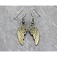 Damen Ohrringe Ohrhänger Flügel Feder Engelsflügel Antik Bronze Engel Boho Hippie Handmade Schmuck