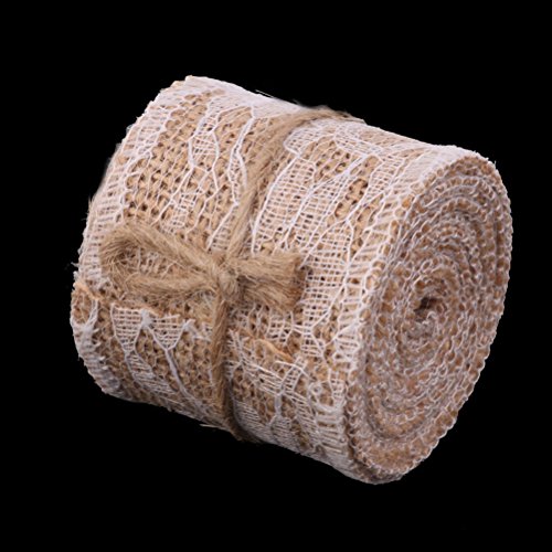 Pixnor 2M Jute-Band mit Spitzen für DIY Handwerk Home Hochzeitsdekoration (braun) - 6