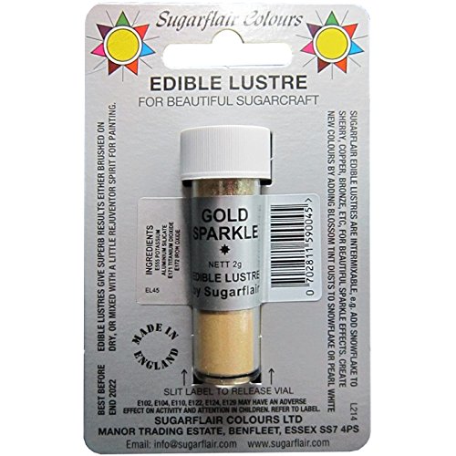 Sugarflair - Polvo Decorativo Alimentario Brillantes Dorado - Brillantina para Decorar Tartas