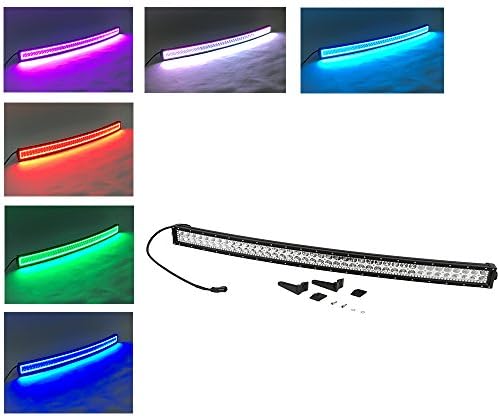 Colorbarz® 32" 180W LED Light Bar 18000lm Curved double row led lights with Multicolor RGB halo Ring and Kit Strip set mounting Brackets for Pickup Offroad SUV ATV Vehicles Car 1 year warranty.