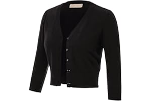 Belle Poque Women's Vintage 50s Cherries Embroidery Cardigan Sweater V-Neck 3/4 Sleeve Cropped Sweater Coat GF609