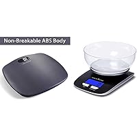HealthSense Ultra-Lite PS 126 Digital Personal Body Weight Scale with STEP-On Technology (Grey) & HealthSense Chef-Mate KS 33 Digital Kitchen Scale and Food Scale with Detachable Bpa Free Bowl and T