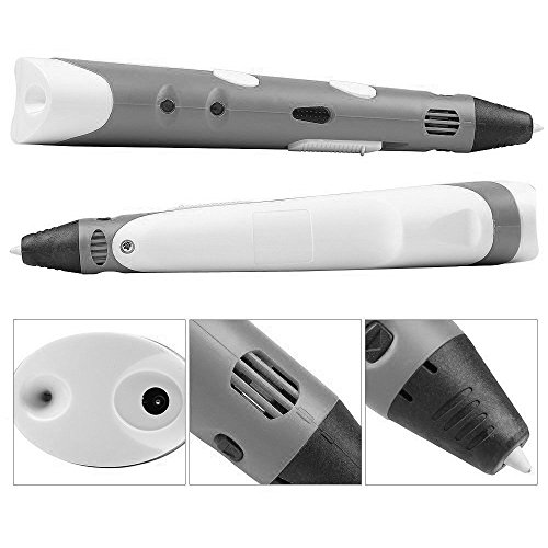 3D Druck Stift, Oxygentle OGP-1 3D Pen für 3D Zeichnungen zur Erstellung von dreidimensionalen Zeichnungen, Kunstwerken, Modellen, uvm. von Hand. Kompatibel mit 1,75 mm ABS und PLA Filament (grau) - 2