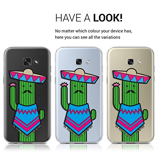 kwmobile Funda para Samsung Galaxy A5  2017  - Carcasa Protectora de  TPU  con dise  o de Cactus con Bigote en  Azul Verde Transparente 