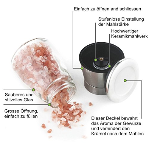 Salz- und Pfeffermühlen | 2- teiliges Salz und Pfeffermühlen Set Edelstahlmühlen für Salz und Pfeffer - 3