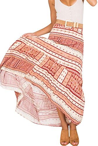 DianShao Women's High Low Asymmetric Hem Casual Party Long Maxi Print Skirt As Picture M