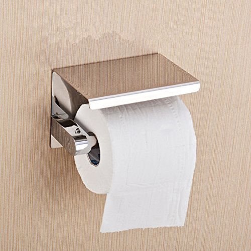 Aothpher Edelstahl Toilettenpapierhalter Rollenhalter WC-Papierhalter mit Ablage, zur Wandmontage, Silber Einzelhalter - 3