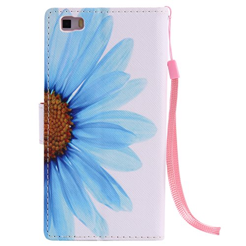 Feeltech HUAWEI P8 Lite Hülle PU-Leder und Brieftasche Bunte Muster Fall mit Magnetverschluss, Hybrid-Kickstand mit Stand-Funktion, schlagen Sie schützende weiche TPU Stoßstangenabdeckung und Kreditkartenhalter für HUAWEI P8 Lite Handgelenk Bügel-Buch-Art-Geldbeutel-Tasche mit 2 In 1 Berühren Sie Stift – Sonnenblume - 3