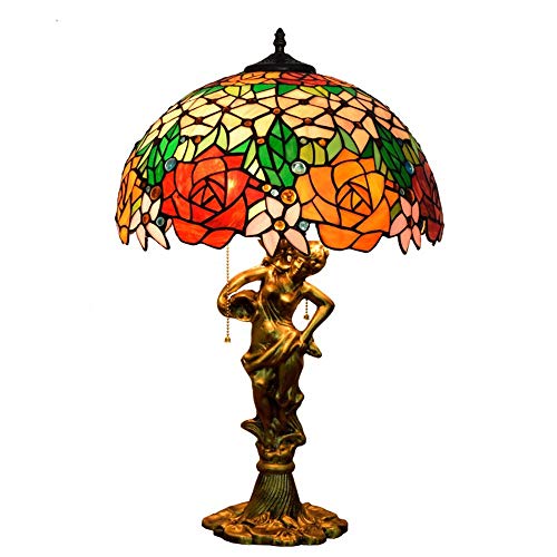S&W WSW Lámpara De Mesa Tiffany Style Beauty Base Glass Painting Gorgeous Rose D40CM * H64CM Simplicidad con Estilo