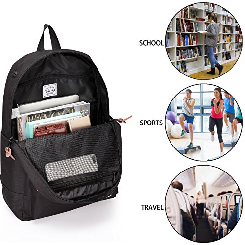 Vaschy Schulrucksack Unisex Leichte Rei  fest Rucksack Reiserucksack Passt 15 6 Zoll Laptop -Schwarz