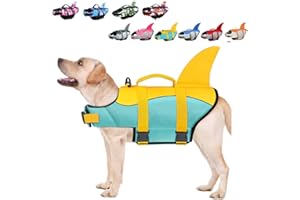 ACURYX Large Dog Life Jacket Shark, Dog Swimming Safety Vest with Reflective Stripes & Rescue Handle, Adjustable High Buoyancy S/M/L Dog Swim Life Preserver for Water at Pool, Beach, Boating Green/Yellow M