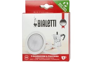 Bialetti Ricambi, Includes 3 Gaskets and 1 Plate, Compatible with Moka Express 9 Cups and DAMA, Weiß