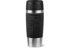 Emsa N20202 Travel Mug Classic Isolierbecher 0,36 Liter | neuer Komfort-Schraubverschluss | Edelstahl | 4h heiß und 8h kalt | 100% dicht | spülmaschinenfest | 360°-Trinköffnung | Schwarz