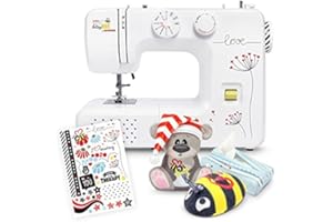 Einsteigernaehmaschine und Kindernähmaschine KULLALOO BITSY BEE by JANOME | mit dreiteiligem Nähset und Aufklebern für Kinder und Anfänger