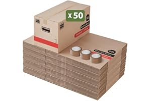 Pack and Move - Lot 50 Cartons Déménagement Premium - 60 X 30 X 30 - Extrême Résistance 30KG - Réutilisable - Poignées Renforcées - 3 Adhésifs Offerts