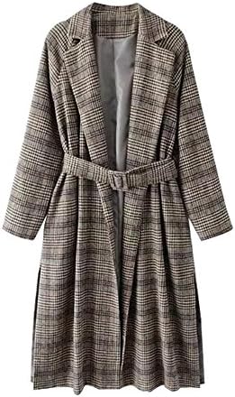 ZFANG Coats Women's Blazers Sweatshirts Casual Slim Checks Belts &amp; Pockets Long Coats Fall / Winter Warm Cardigan Tops Trench Coats , 1 , m