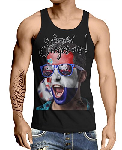 Stylotex Herren Tank Top basic So sehn Sieger aus Shout for Croatia Hrvatska Kroatien, Farbe:schwarz;Größe:L