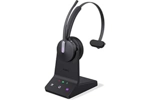 Yealink WH64 Wireless Headset mit Mikrofon,185 m Reichweite DECT & Bluetooth Mono Kabelloses Headset with 3 Mikrofonen für Teams Zoom,Skype,UC,IP-Telefon, PC,26H Sprechzeiten