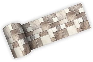 neukids Peel and Stick Brown Mosaics Wall Border, DIY Skirting Border, Wall Borders Living Room Bedroom Bathroom Kitchen Decoration Wallpaper Border