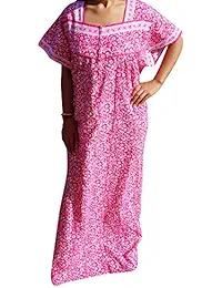 Indiatrendzs Women's Nighty Pink Cotton Floral Printed Elegant Long Maxi Housedress One Size