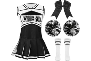 HAPNBCELE Cheerleader Costume for Girls Cheerleading Uniform 5PCS Cute Kids Cheer Outfits Halloween Cosplay Dress Up