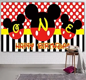 Mickey Mouse Backdrop, Mickey 1st Birthday Backdrop, Mickey Birthday Party Supplies, Large Mickey Mouse 1st Birthday Banner, Mickey Mouse Photography Background (6.6 x 3.3 ft)