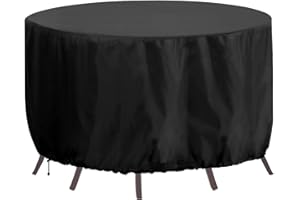 RICHIE Round Garden Furniture Covers Waterproof, Patio Round Garden Table Cover 102x71cm Heavy Duty 420D Oxford Small Round Table Covers with Drawstring Cord, Windproof, Anti-UV Black