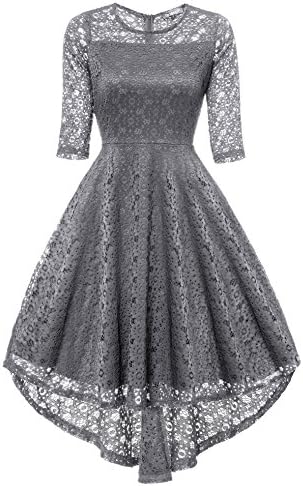 Gigileer Women Floral Lace Dress 1/2 Sleeve Cocktail Dress Plus Size Swing Irregular Dress Dark Grey S