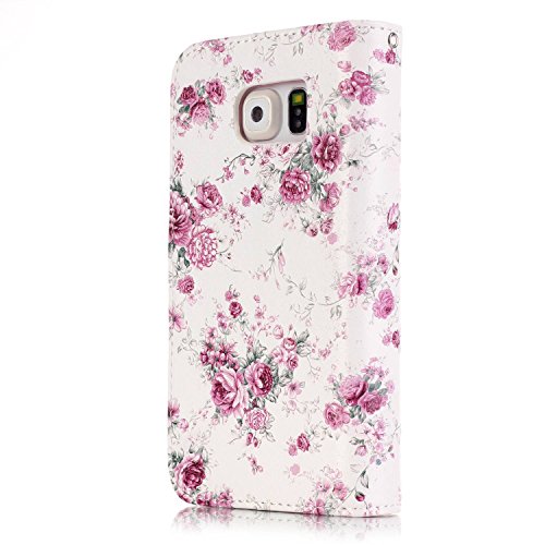 Rosa Schleife® Schutzhülle / Cover / Handyhülle / Ledertasche / Brieftasche Etui für Samsung Galaxy S6 3D Gemalte Entlastung Muster Design Folio PU Leder Tasche Case Hülle im BookStyle mit 9 Kartenfächer PU Leder Hülle Wallet Case – Rosen - 2
