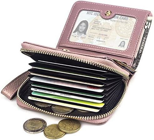 BAGZY Vintage Leather Women Girls Wallet Purse ID Credit Card Driver License Holder Clutch Travel Handbag Business Cards Case Ladies Girls Gift Pink