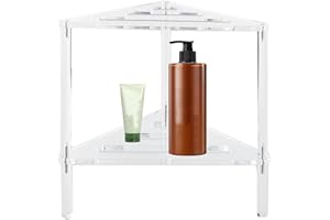 KIVRIMLARV Panca da doccia angolare in acrilico, design antiscivolo trasparente, sgabello da bagno a doppio livello, resistente e stabile, ideale per bagni, 30 x 31 x 31 cm