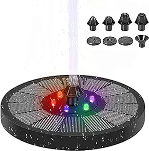 Verilux Solar Fountain Pump, LED Lights Solar Water Pump, 3W Solar Powered Water Feature for Garden with 7 Nozzles, Solar Fountain for Bird Bath/Fish Tank/Circle/Pond (Blue)