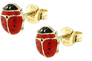 FORME DI LUCCHETTA Lucchetta - Joyas de Oro para Niña con Mariquita - Pendientes - Colgante - Pulsera - Collar, Oro Amarillo 9K