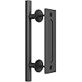 SMARTSTANDARD Heavy Duty 12" Pull and Flush Barn Door Handle Set, Large Rustic Two-Side Design, for Gates Garages Sheds Furniture, Solid Steel Material, Round, Black