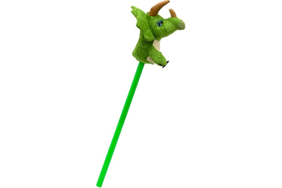 Carousel Home Green Triceratops Dinosaur Hobby Horse With Sound | Kids Dinosaur Stick Horse With Roaring Sounds | Children's Plush Dino Riding Toy For Boys Girls - 80cm