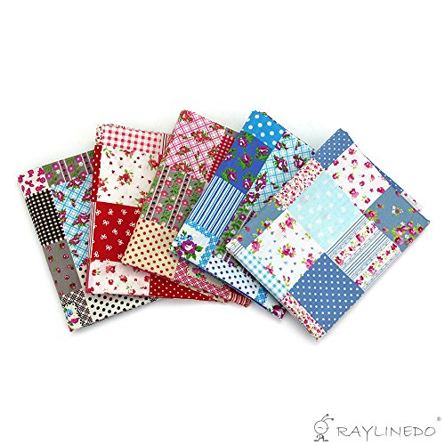 RayLineDo® 5X verschiedene Muster Floral & Polka Dots Style 100% Baumwolle Popelin Stoff Fat Quarter Bundle 46 x 56cm (Appox 18 „x 22“) Patchwork Quilting Stoff - 4