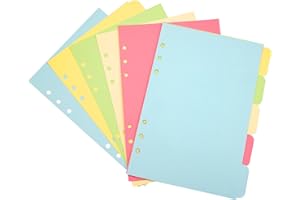 TESSTSY 30 Fogli Divisori A5 6 Fori, Divisori Raccoglitori Ad Anelli, 6-Fori Separatori Colorati Divisori, Divisore Pagina Indice Tab, Divisori per Raccoglitori Ad Anelli A5 (5 Colori)