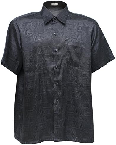 Men's Shirt Short Sleeve Jacquard Thai Silk Black (L)