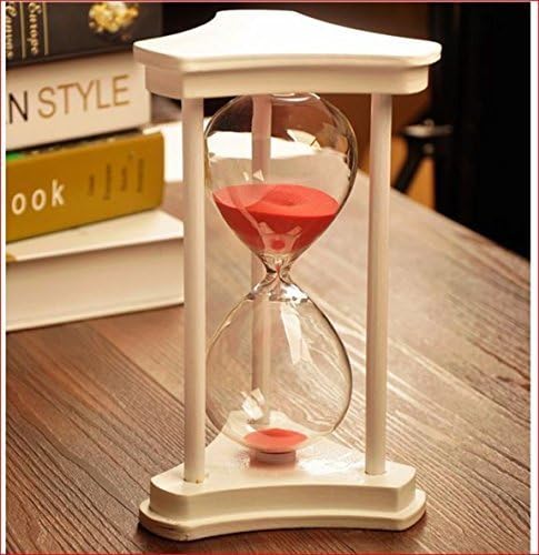 30 Minutes Hourglass SZAT Sand Timer White Polished Natural Wooden Frame Sandyclock with Red Sands for Mantel, Office Desk, Coffee Table, Book Shelf, Curio Cabinet Birthday Valentine's Dating Present by SZAT