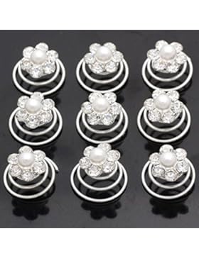 Miya® 9 er Set wunderschöne weiß Haarspiralen Curlies aus Perlen Strass, Braut Hochzeit Jugendweihe Haarschmuck