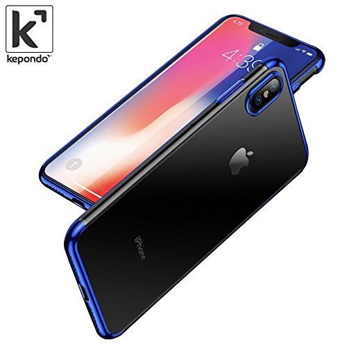Kepondo Funda iPhone X Transparente, Caja de Gel Cristalina, Ajuste Slim para Apple iPhone 10 (Azul)