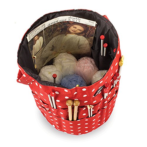 Stricken und Nähen Craft Nadel und Wolle Organizer Eimer Tasche in Red Polka Dot - 2