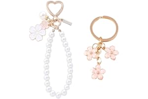 Mrltau Kurze Perlen-Handyschlaufe für Damen, Blumen-Schlüsselanhänger, Handgelenk-Trageband mit Schleife/Blume/Herz, Handykette Universal, Handy Perlen Schlüsselband