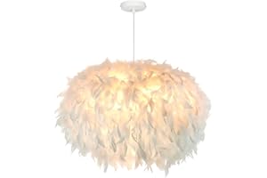 GUANSHAN 55 cm/17,8"Ellipsoïde Plume Blanche Suspension Abat-Jour en Plumes Plafonnier Lustre en Plumes pour Salon, Chambre à Coucher, Salle à Manger