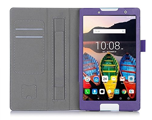 UTRO Protective PU Leather Folio Stand Cover Case with Hand Strap and Card Slots for Lenovo Tab2 A8-50 / Lenovo Tab3 8 (TB3-850F / TB3-850M) / Lenovo Tab2 A8-50F 8 Inch Tablet (Purple)