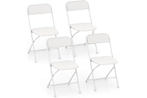 TANGZON Folding Chairs Set of 4, Metal Frame Foldable Dining Chairs with Plastic Seat & Backrest, Indoor Outdoor Portable Easy Storage Guest Seats for Home Office Garden Events Party Wedding, 350KG